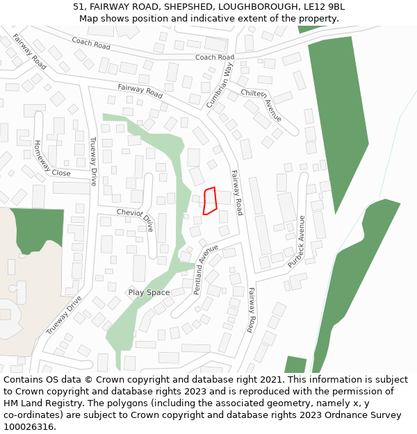 51, FAIRWAY ROAD, SHEPSHED, LOUGHBOROUGH, LE12 9BL: Location map and indicative extent of plot