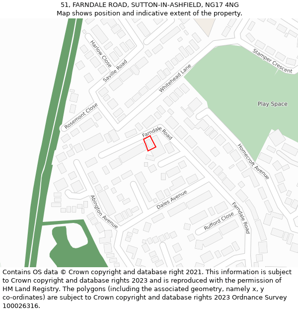 51, FARNDALE ROAD, SUTTON-IN-ASHFIELD, NG17 4NG: Location map and indicative extent of plot