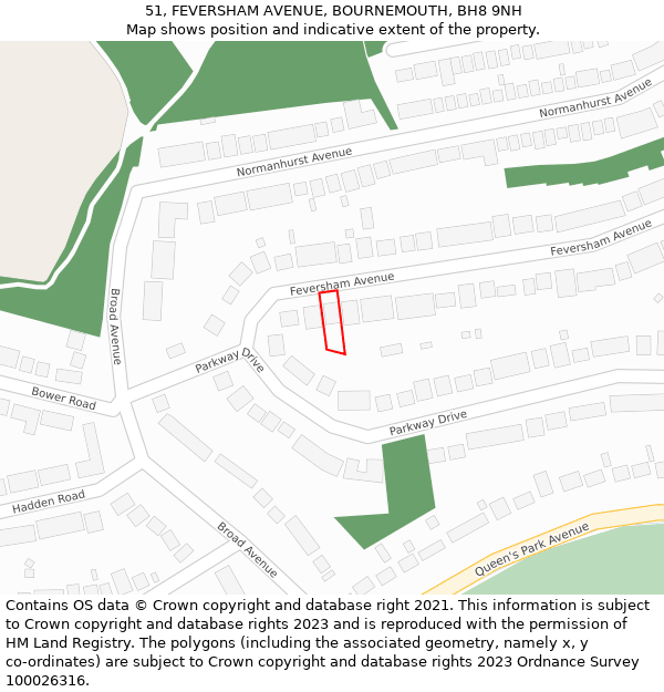 51, FEVERSHAM AVENUE, BOURNEMOUTH, BH8 9NH: Location map and indicative extent of plot