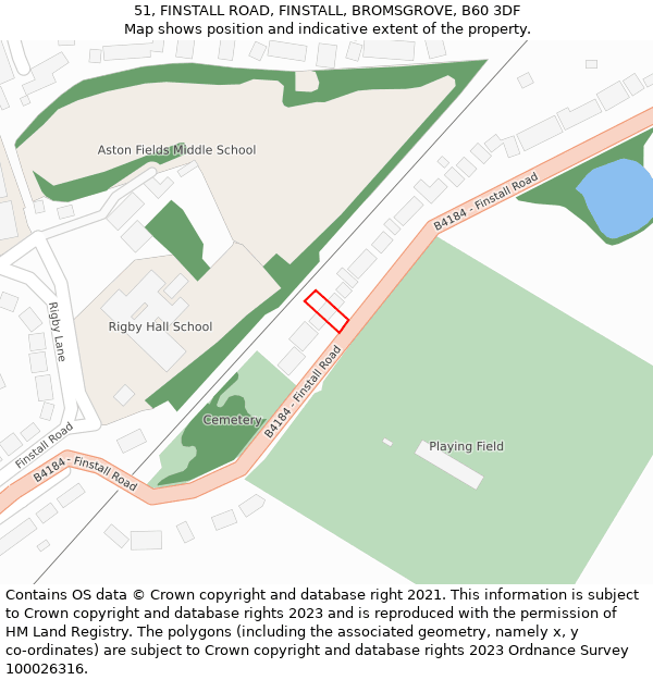 51, FINSTALL ROAD, FINSTALL, BROMSGROVE, B60 3DF: Location map and indicative extent of plot