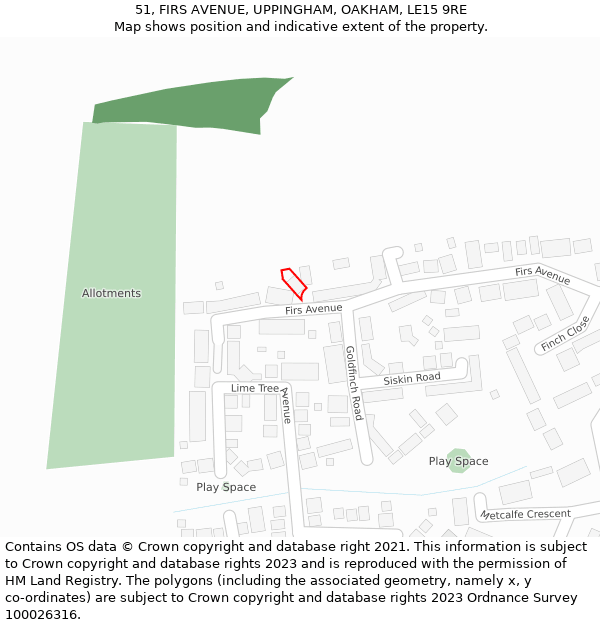 51, FIRS AVENUE, UPPINGHAM, OAKHAM, LE15 9RE: Location map and indicative extent of plot