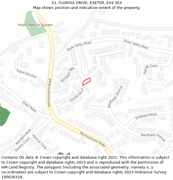 51, FLORIDA DRIVE, EXETER, EX4 5EX: Location map and indicative extent of plot