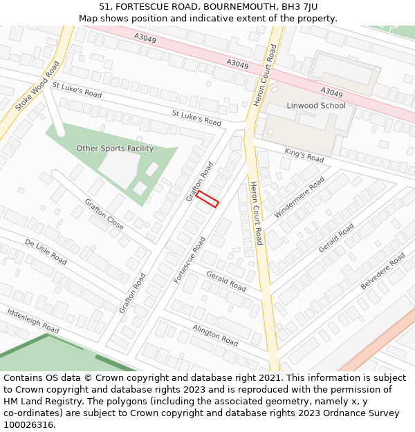 51, FORTESCUE ROAD, BOURNEMOUTH, BH3 7JU: Location map and indicative extent of plot