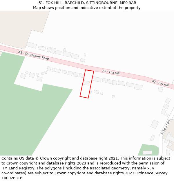 51, FOX HILL, BAPCHILD, SITTINGBOURNE, ME9 9AB: Location map and indicative extent of plot