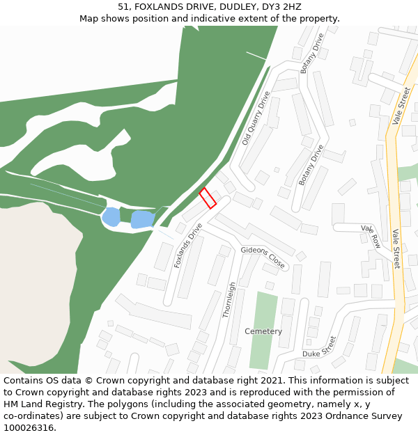 51, FOXLANDS DRIVE, DUDLEY, DY3 2HZ: Location map and indicative extent of plot