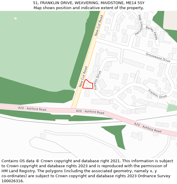 51, FRANKLIN DRIVE, WEAVERING, MAIDSTONE, ME14 5SY: Location map and indicative extent of plot