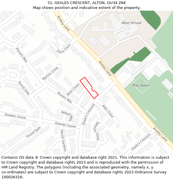 51, GEALES CRESCENT, ALTON, GU34 2NE: Location map and indicative extent of plot