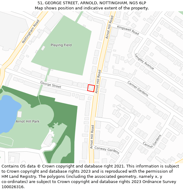 51, GEORGE STREET, ARNOLD, NOTTINGHAM, NG5 6LP: Location map and indicative extent of plot