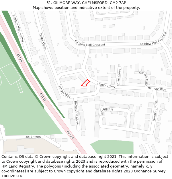 51, GILMORE WAY, CHELMSFORD, CM2 7AP: Location map and indicative extent of plot