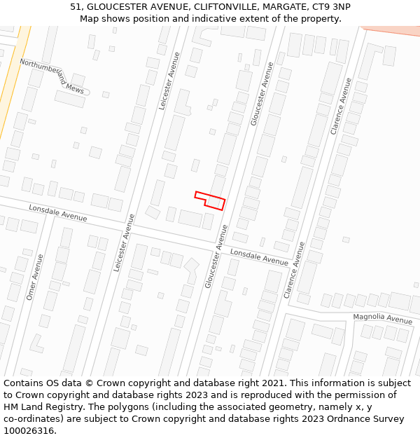 51, GLOUCESTER AVENUE, CLIFTONVILLE, MARGATE, CT9 3NP: Location map and indicative extent of plot