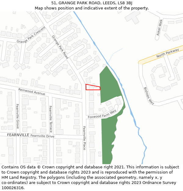 51, GRANGE PARK ROAD, LEEDS, LS8 3BJ: Location map and indicative extent of plot