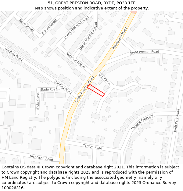 51, GREAT PRESTON ROAD, RYDE, PO33 1EE: Location map and indicative extent of plot