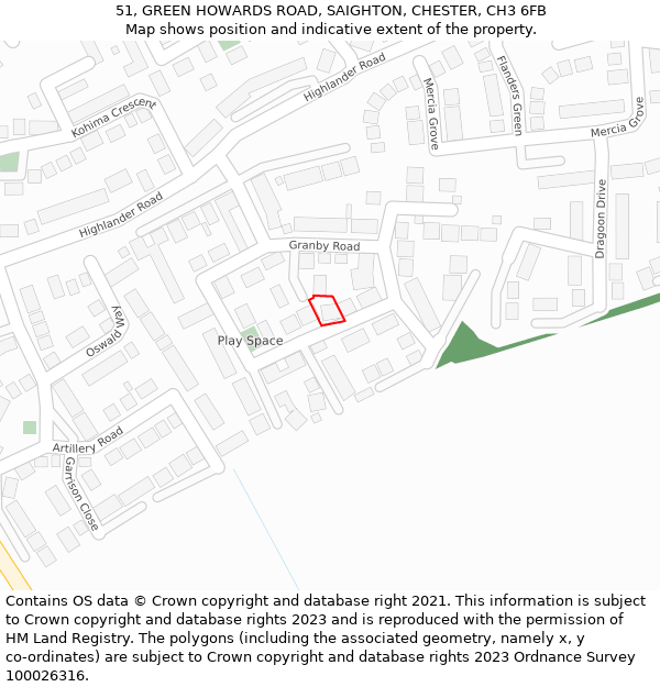 51, GREEN HOWARDS ROAD, SAIGHTON, CHESTER, CH3 6FB: Location map and indicative extent of plot