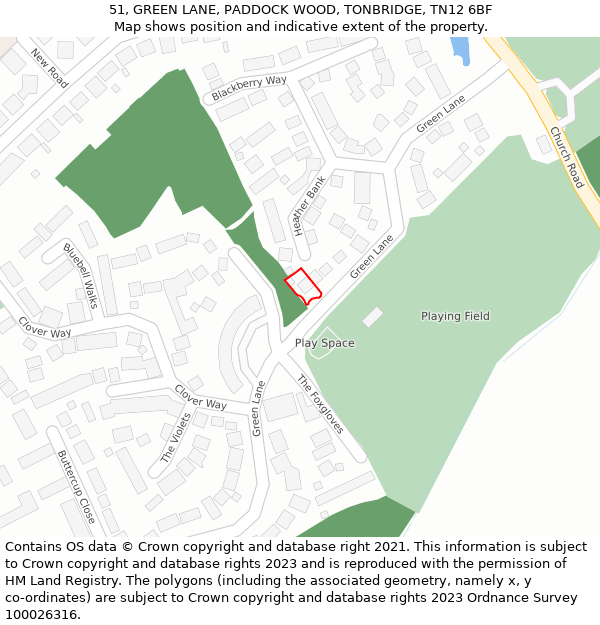 51, GREEN LANE, PADDOCK WOOD, TONBRIDGE, TN12 6BF: Location map and indicative extent of plot