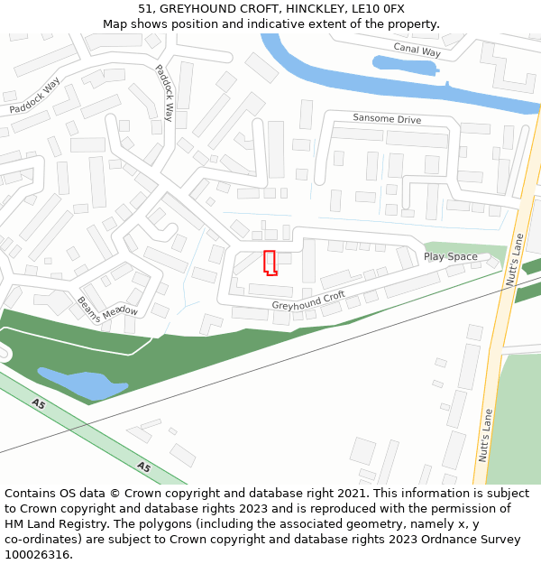 51, GREYHOUND CROFT, HINCKLEY, LE10 0FX: Location map and indicative extent of plot