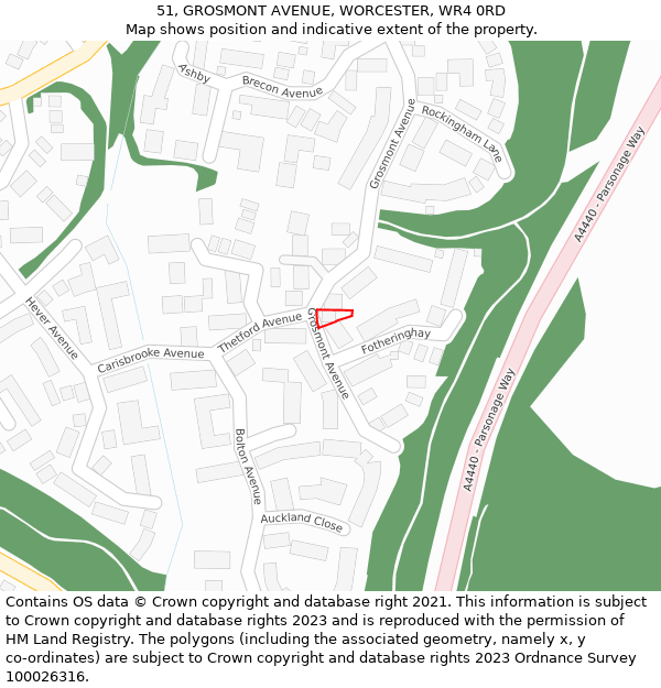 51, GROSMONT AVENUE, WORCESTER, WR4 0RD: Location map and indicative extent of plot