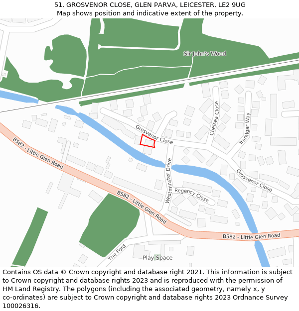 51, GROSVENOR CLOSE, GLEN PARVA, LEICESTER, LE2 9UG: Location map and indicative extent of plot