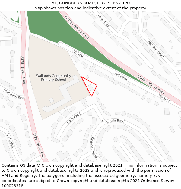 51, GUNDREDA ROAD, LEWES, BN7 1PU: Location map and indicative extent of plot