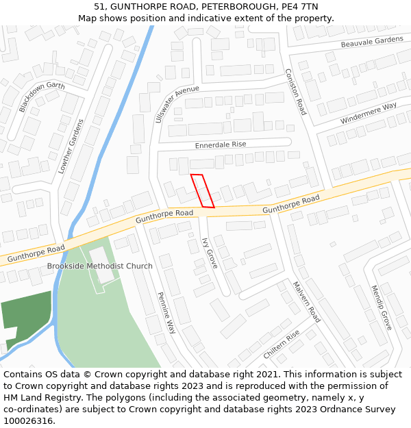 51, GUNTHORPE ROAD, PETERBOROUGH, PE4 7TN: Location map and indicative extent of plot
