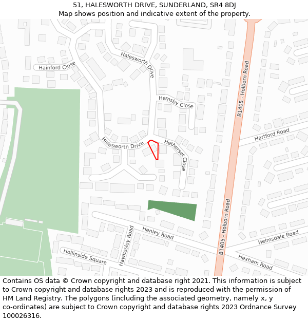 51, HALESWORTH DRIVE, SUNDERLAND, SR4 8DJ: Location map and indicative extent of plot