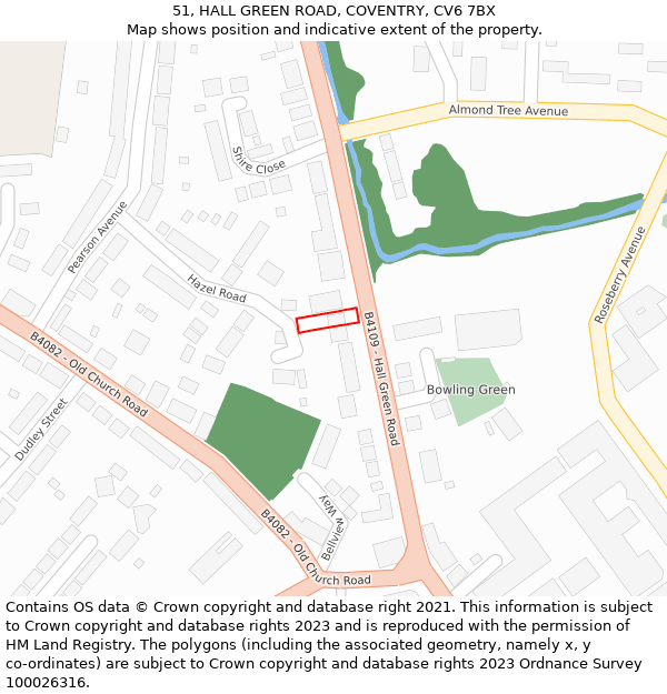 51, HALL GREEN ROAD, COVENTRY, CV6 7BX: Location map and indicative extent of plot