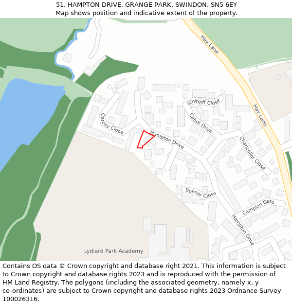 51, HAMPTON DRIVE, GRANGE PARK, SWINDON, SN5 6EY: Location map and indicative extent of plot