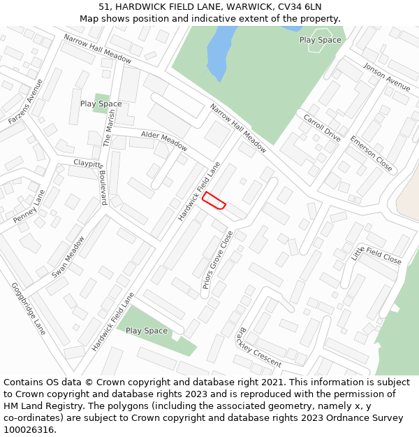 51, HARDWICK FIELD LANE, WARWICK, CV34 6LN: Location map and indicative extent of plot