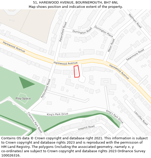 51, HAREWOOD AVENUE, BOURNEMOUTH, BH7 6NL: Location map and indicative extent of plot
