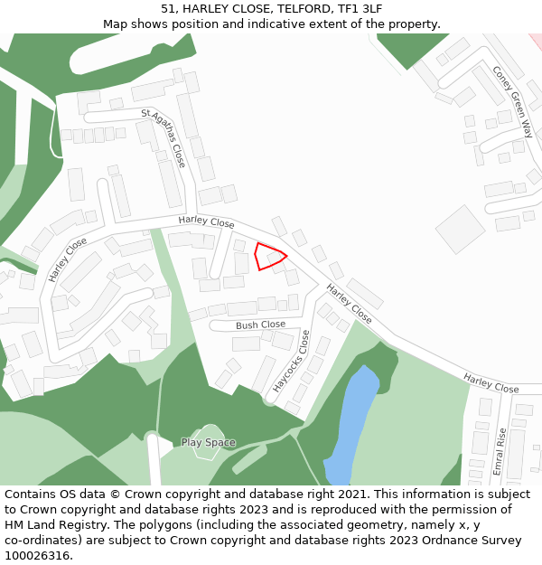 51, HARLEY CLOSE, TELFORD, TF1 3LF: Location map and indicative extent of plot