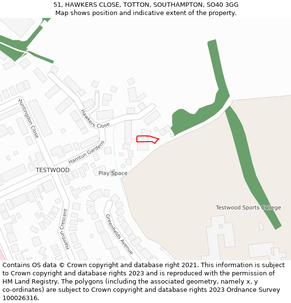 51, HAWKERS CLOSE, TOTTON, SOUTHAMPTON, SO40 3GG: Location map and indicative extent of plot