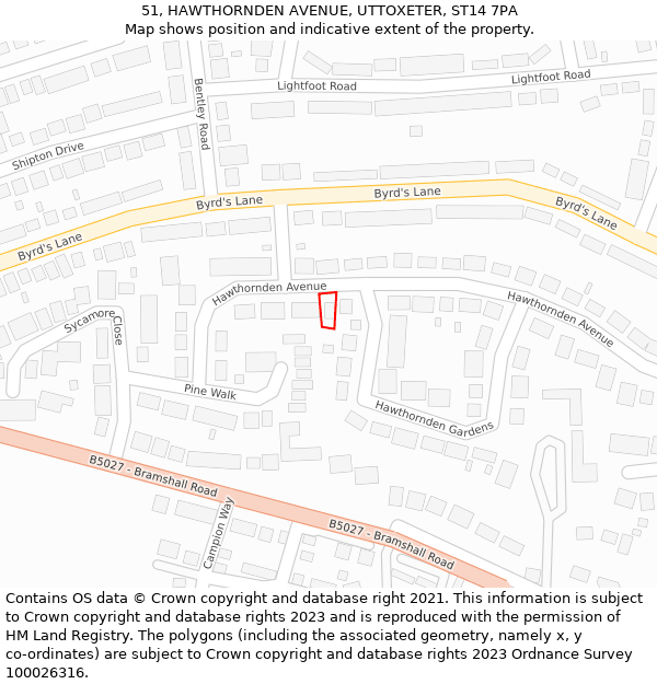 51, HAWTHORNDEN AVENUE, UTTOXETER, ST14 7PA: Location map and indicative extent of plot