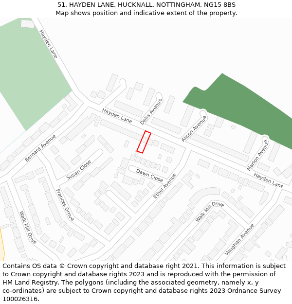 51, HAYDEN LANE, HUCKNALL, NOTTINGHAM, NG15 8BS: Location map and indicative extent of plot