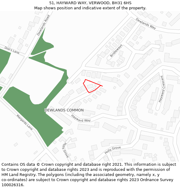 51, HAYWARD WAY, VERWOOD, BH31 6HS: Location map and indicative extent of plot