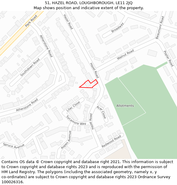 51, HAZEL ROAD, LOUGHBOROUGH, LE11 2JQ: Location map and indicative extent of plot