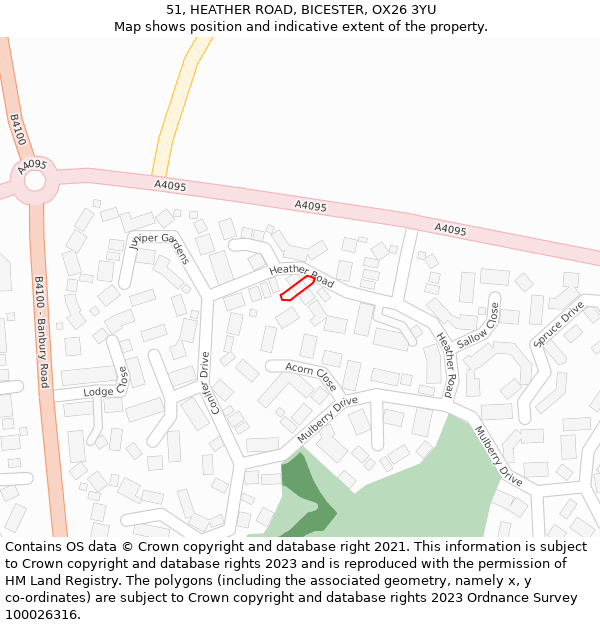 51, HEATHER ROAD, BICESTER, OX26 3YU: Location map and indicative extent of plot