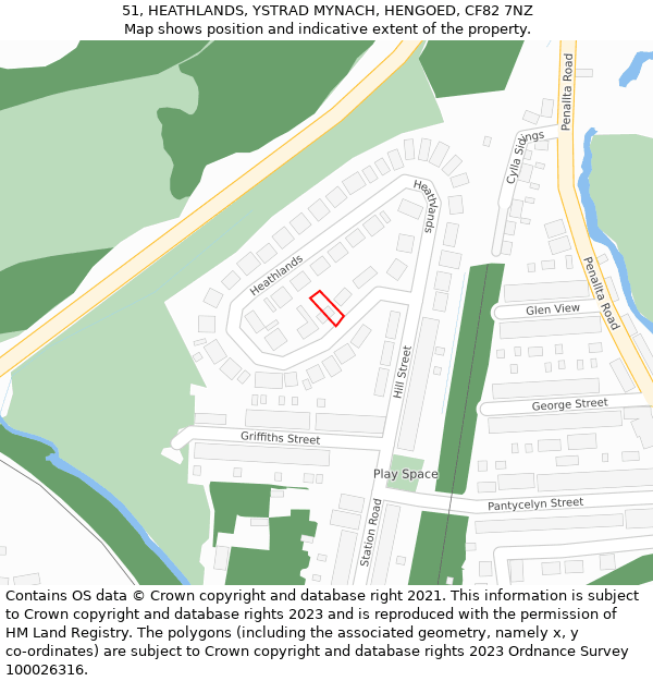 51, HEATHLANDS, YSTRAD MYNACH, HENGOED, CF82 7NZ: Location map and indicative extent of plot