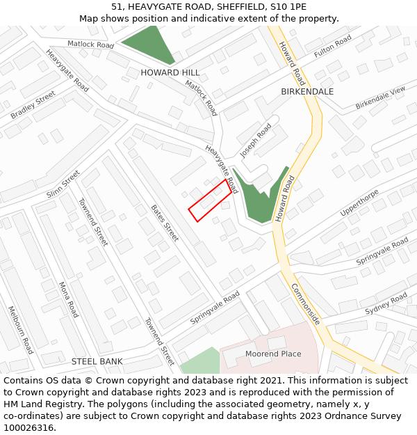 51, HEAVYGATE ROAD, SHEFFIELD, S10 1PE: Location map and indicative extent of plot