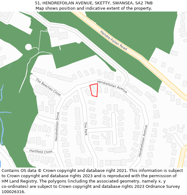 51, HENDREFOILAN AVENUE, SKETTY, SWANSEA, SA2 7NB: Location map and indicative extent of plot