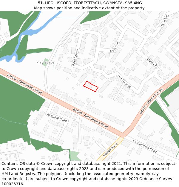 51, HEOL ISCOED, FFORESTFACH, SWANSEA, SA5 4NG: Location map and indicative extent of plot