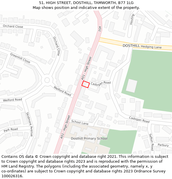 51, HIGH STREET, DOSTHILL, TAMWORTH, B77 1LG: Location map and indicative extent of plot