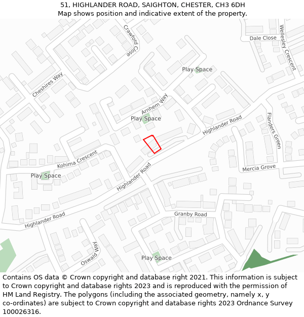 51, HIGHLANDER ROAD, SAIGHTON, CHESTER, CH3 6DH: Location map and indicative extent of plot