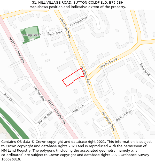 51, HILL VILLAGE ROAD, SUTTON COLDFIELD, B75 5BH: Location map and indicative extent of plot
