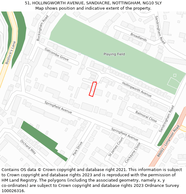 51, HOLLINGWORTH AVENUE, SANDIACRE, NOTTINGHAM, NG10 5LY: Location map and indicative extent of plot