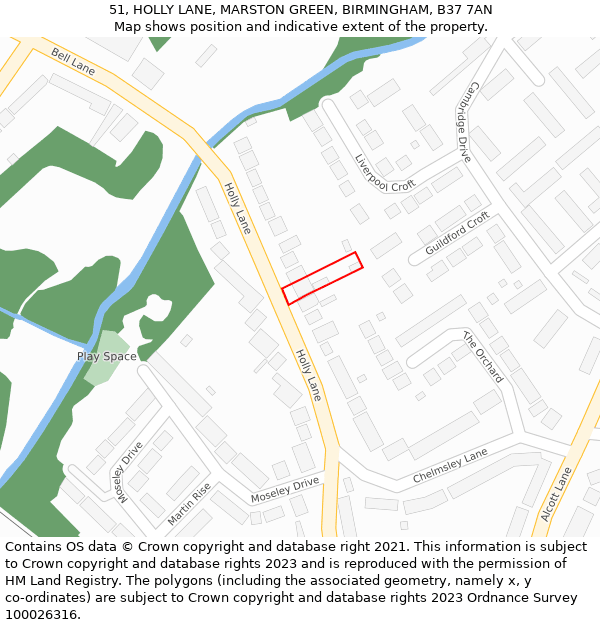 51, HOLLY LANE, MARSTON GREEN, BIRMINGHAM, B37 7AN: Location map and indicative extent of plot