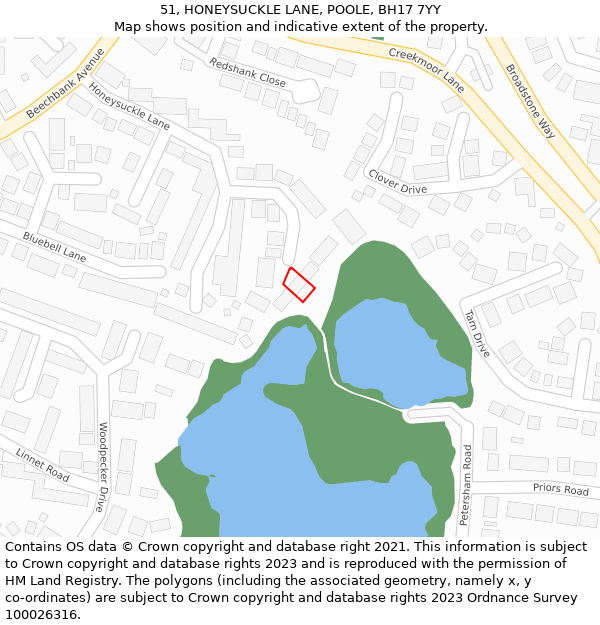 51, HONEYSUCKLE LANE, POOLE, BH17 7YY: Location map and indicative extent of plot