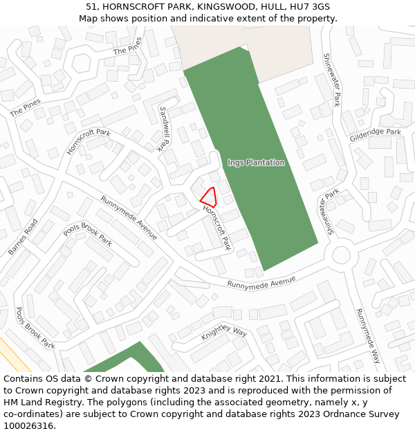 51, HORNSCROFT PARK, KINGSWOOD, HULL, HU7 3GS: Location map and indicative extent of plot