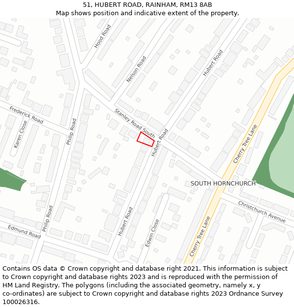 51, HUBERT ROAD, RAINHAM, RM13 8AB: Location map and indicative extent of plot