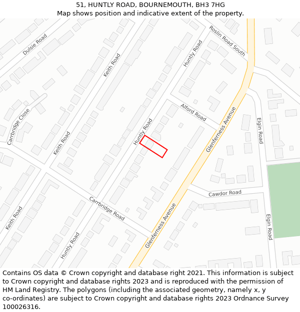51, HUNTLY ROAD, BOURNEMOUTH, BH3 7HG: Location map and indicative extent of plot