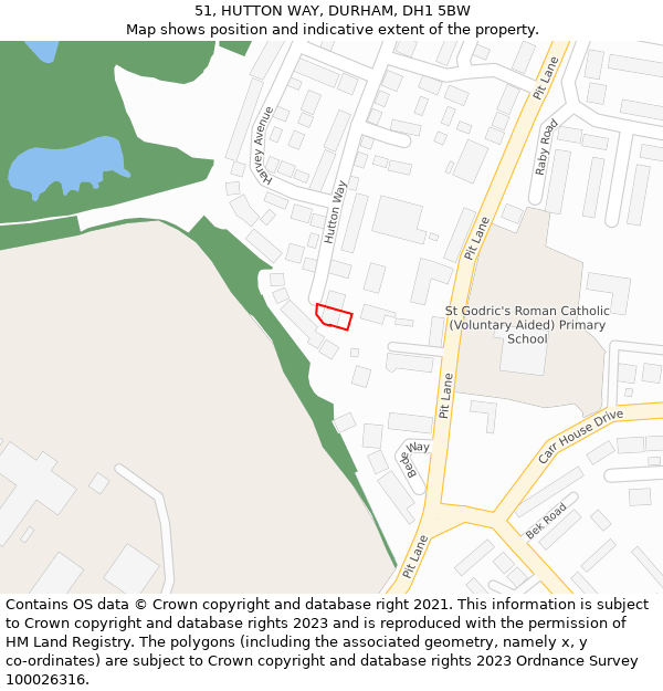 51, HUTTON WAY, DURHAM, DH1 5BW: Location map and indicative extent of plot
