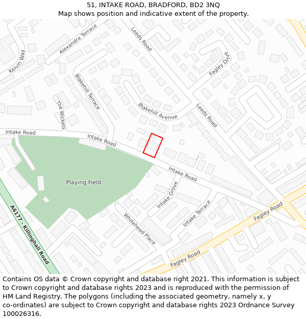 51, INTAKE ROAD, BRADFORD, BD2 3NQ: Location map and indicative extent of plot